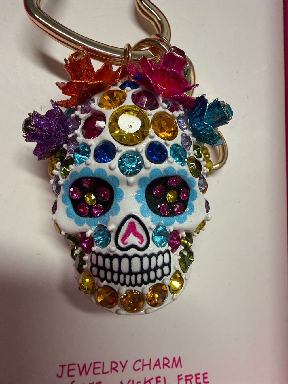 Betsey Johnson | Día de los Muertos Jeweled Sugar Skull Bag Charm 💀🌹✨🩷 - Picture 4 of 7